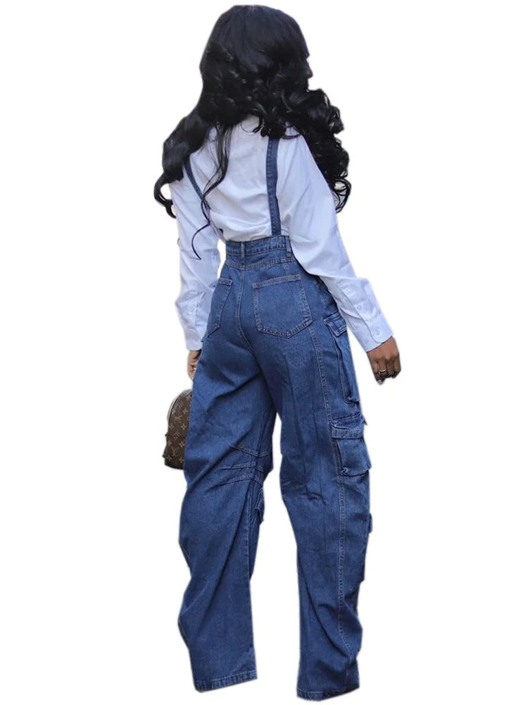 Stilla | Kvinders Cargo Denim Mode Designer Jumpsuits