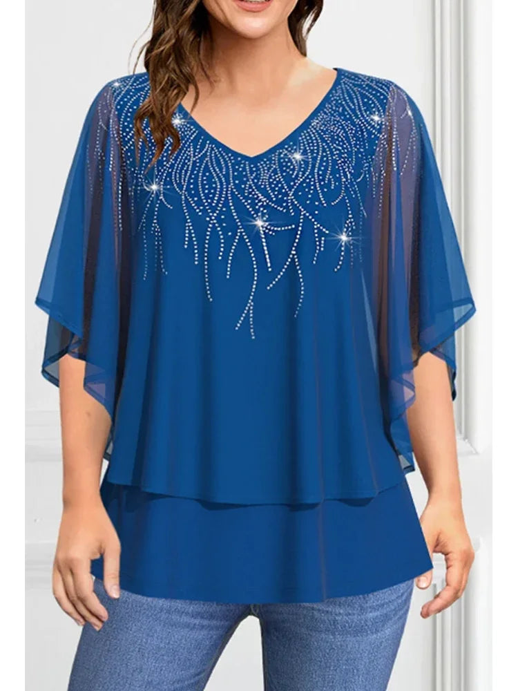 Stilla | Kvinders Chiffon Bluse 3x5l Fashion Designer T-Shirts (plus Størrelse)