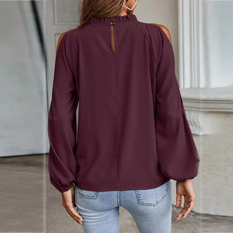 Stilla | Kvinders Chiffon Bluse Mode Designer Cold Shoulder Lange Ærmer Toppe
