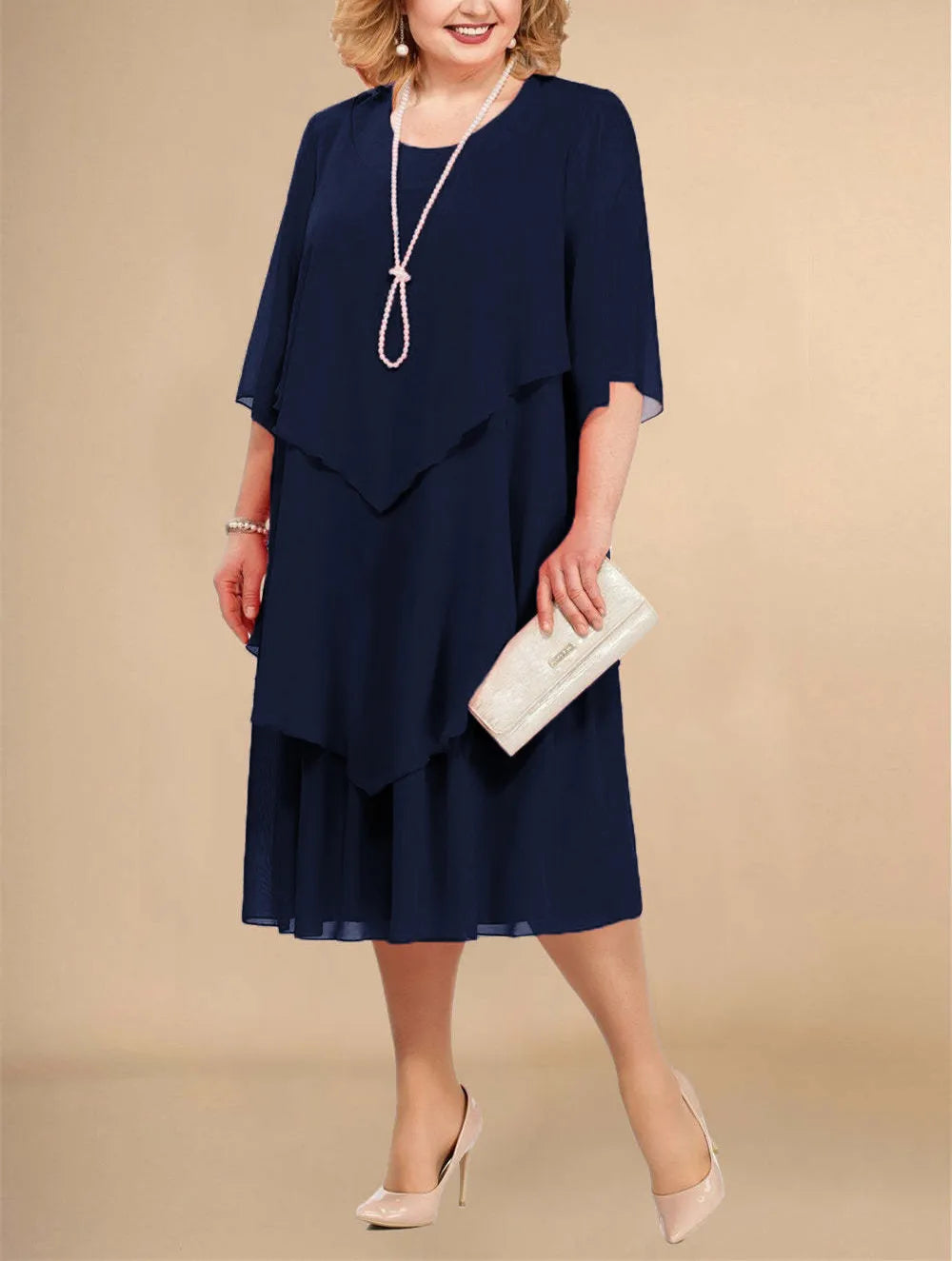 Stilla | Kvindernes Chiffon Lagdelte 3 5xl Mode Designer Midi Kjoler (plus Størrelse)