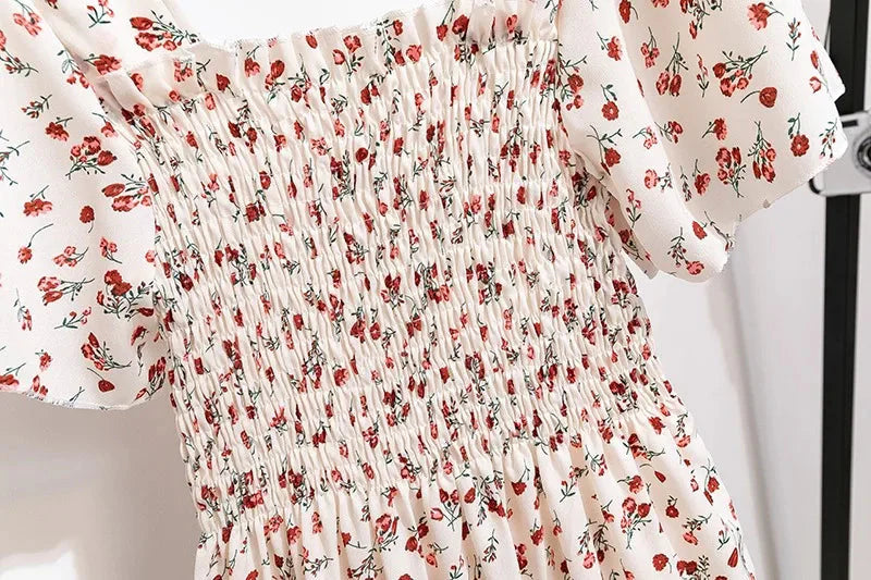Stilla | Kvindernes Chiffon Rynket Blomster Mode Designer Kjoler (midi)