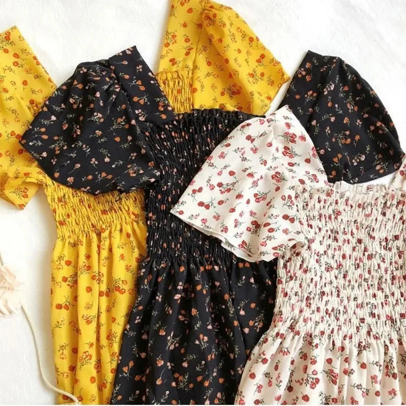 Stilla | Kvindernes Chiffon Rynket Blomster Mode Designer Kjoler (midi)
