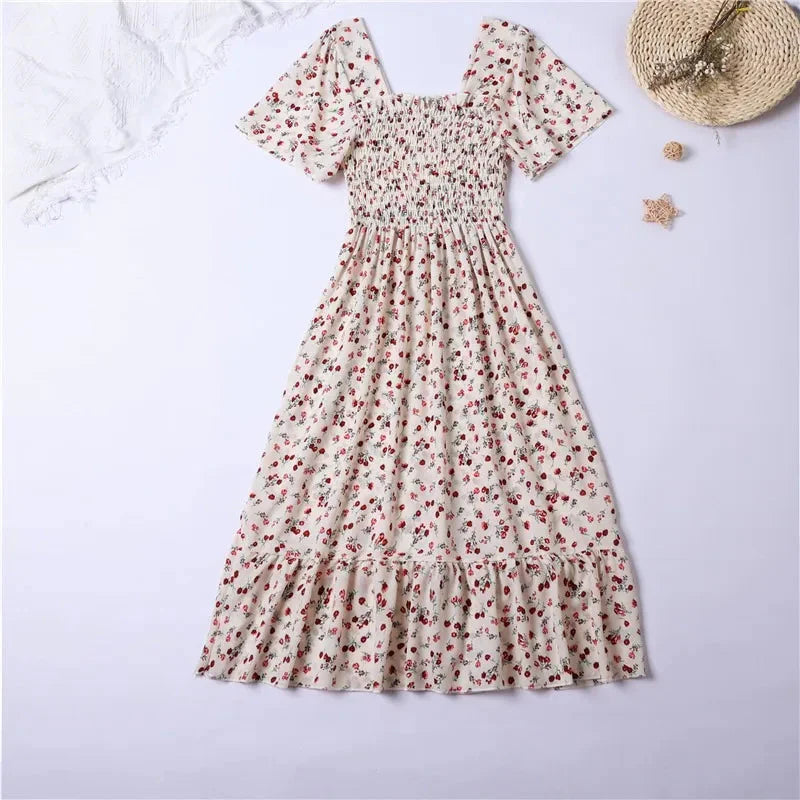 Stilla | Kvindernes Chiffon Rynket Blomster Mode Designer Kjoler (midi)