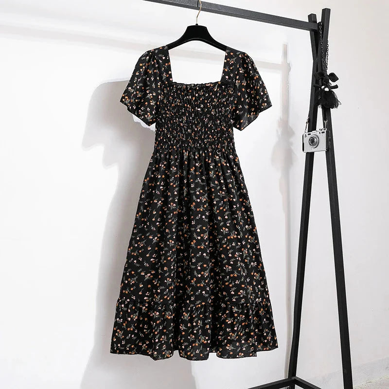 Stilla | Kvindernes Chiffon Rynket Blomster Mode Designer Kjoler (midi)