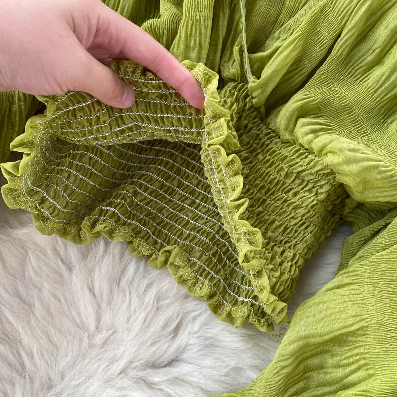 Stilla | Kvinders Chiffon Flæse Mode Designer Blusas Super Lange Ærmer Toppe