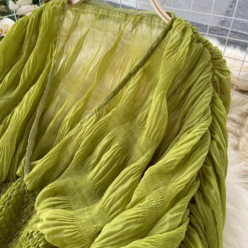 Stilla | Kvinders Chiffon Flæse Mode Designer Blusas Super Lange Ærmer Toppe