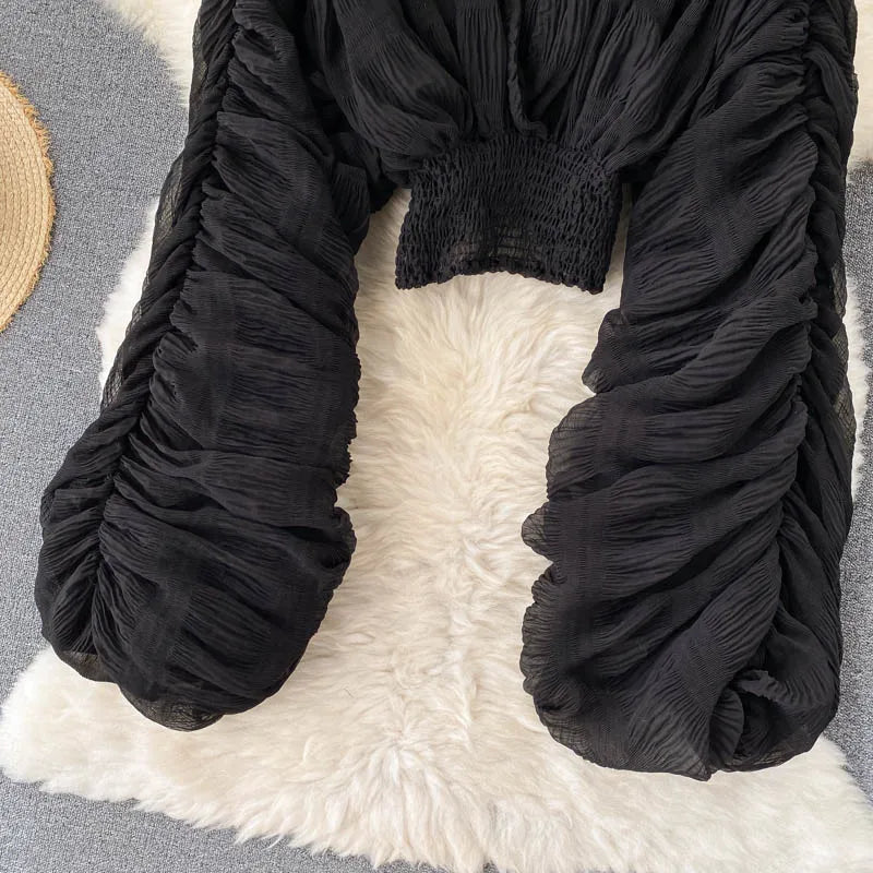 Stilla | Kvinders Chiffon Flæse Mode Designer Blusas Super Lange Ærmer Toppe