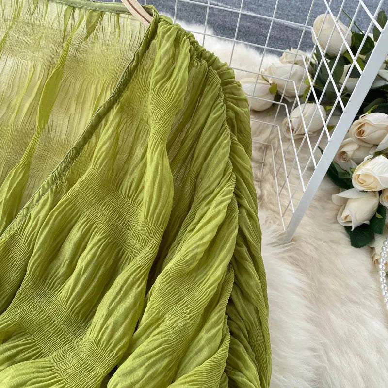 Stilla | Kvinders Chiffon Flæse Mode Designer Blusas Super Lange Ærmer Toppe