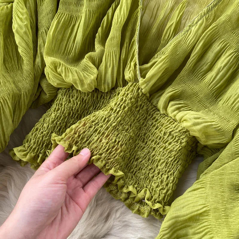 Stilla | Kvinders Chiffon Flæse Mode Designer Blusas Super Lange Ærmer Toppe