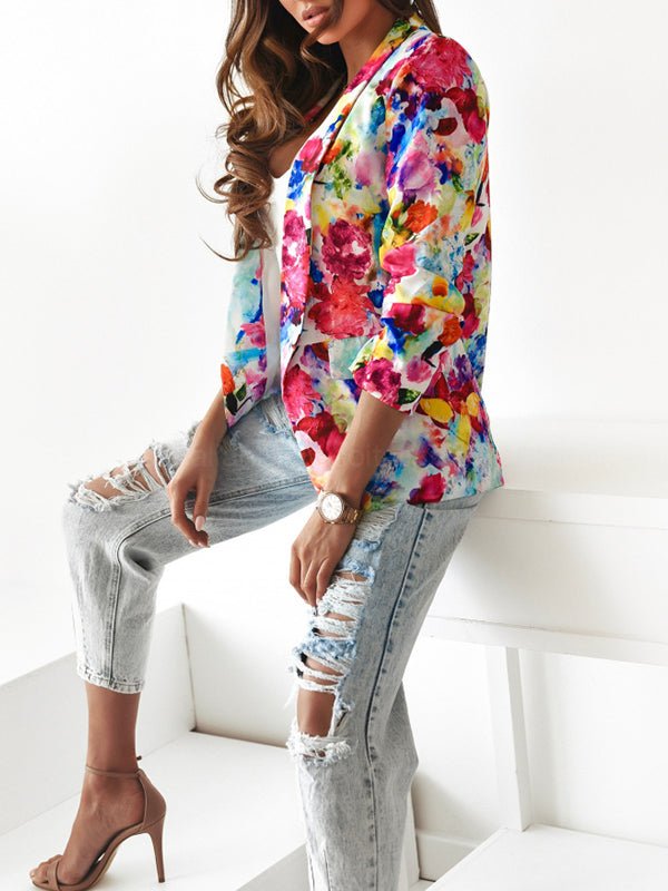 Stilla | Damernes Frakker Mode Blomstret Print Puder Skulder Frakke