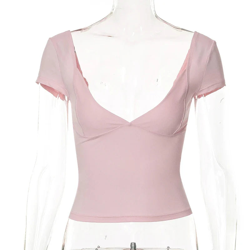 Stilla | Kvinders Crop Tops Mode V-Hals Designer T-Shirts