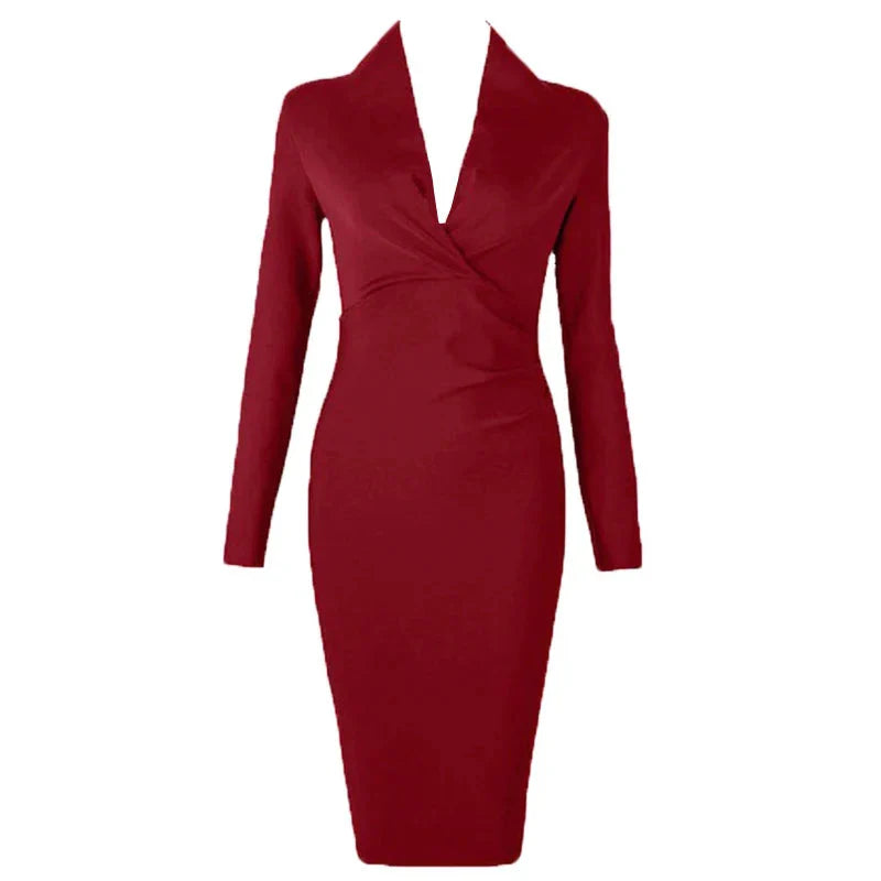 Stilla | Kvinders Dyb V-Hals Mode Designer Bodycon Kjoler (midi)