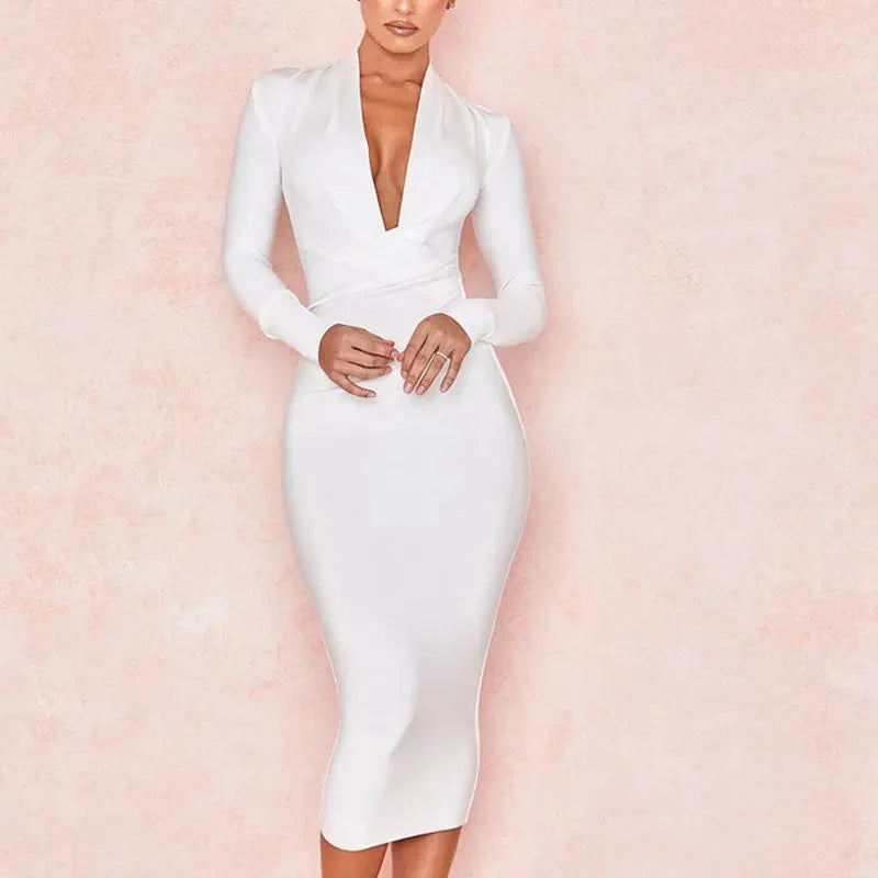 Stilla | Kvinders Dyb V-Hals Mode Designer Bodycon Kjoler (midi)