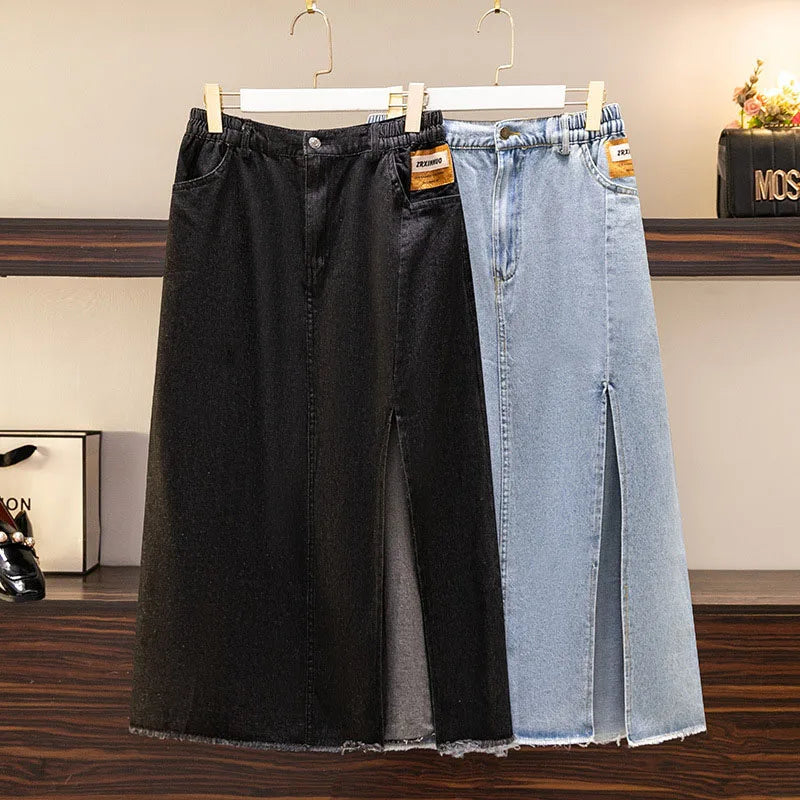 Stilla | Kvinder's Denim Ødelagt 5 9xl Mode Designer Midi Nederdele (plus Størrelse)
