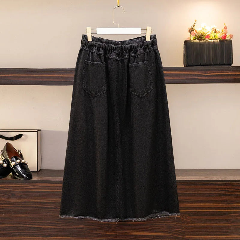 Stilla | Kvinder's Denim Ødelagt 5 9xl Mode Designer Midi Nederdele (plus Størrelse)