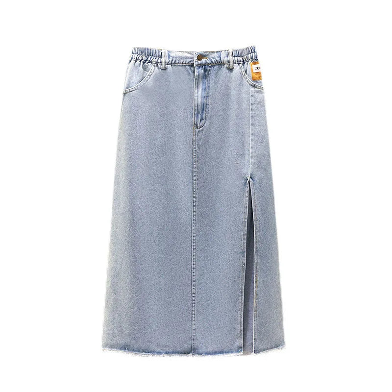 Stilla | Kvinder's Denim Ødelagt 5 9xl Mode Designer Midi Nederdele (plus Størrelse)