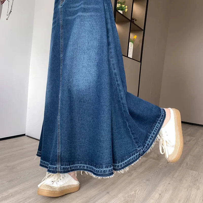 Stilla | Kvindernes Denim Mode Designer 3 6xl Lange Nederdele (plus Størrelse)