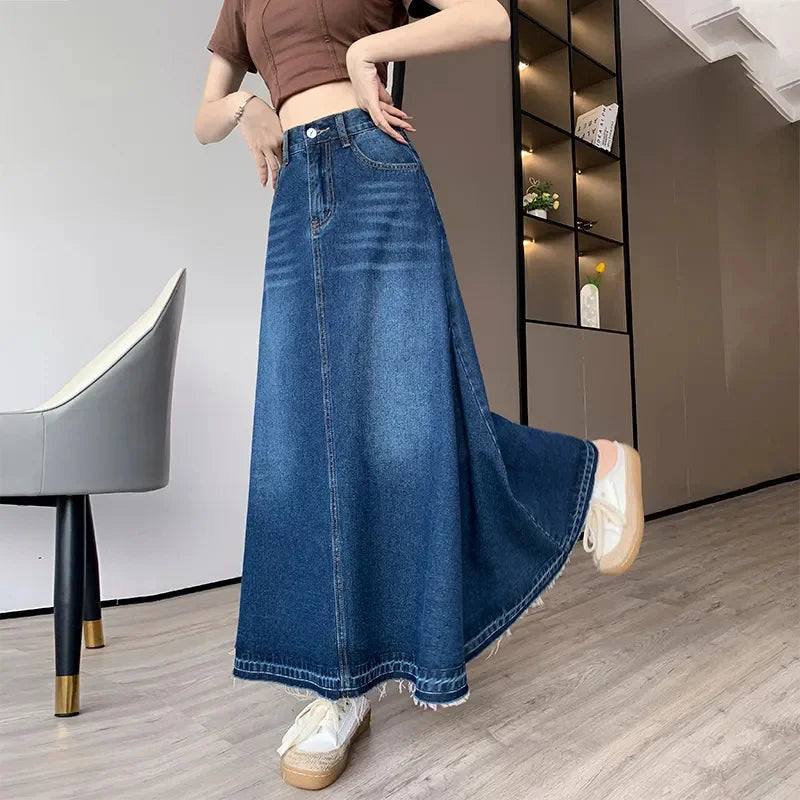 Stilla | Kvindernes Denim Mode Designer 3 6xl Lange Nederdele (plus Størrelse)
