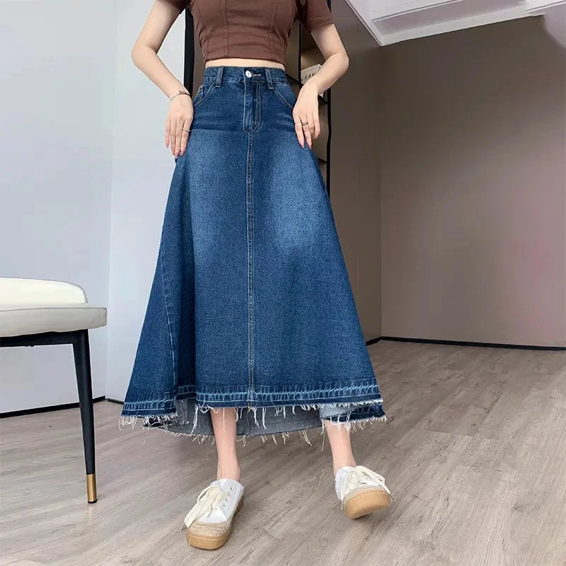 Stilla | Kvindernes Denim Mode Designer 3 6xl Lange Nederdele (plus Størrelse)
