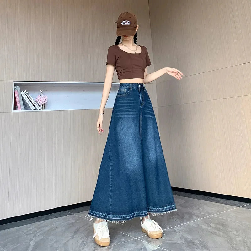 Stilla | Kvindernes Denim Mode Designer 3 6xl Lange Nederdele (plus Størrelse)