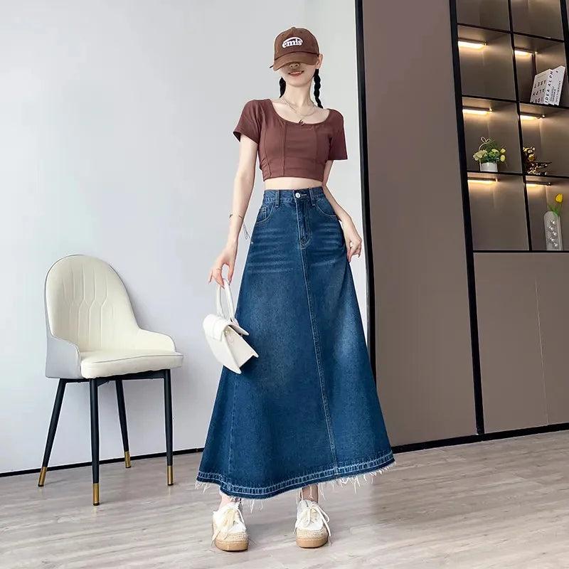 Stilla | Kvindernes Denim Mode Designer 3 6xl Lange Nederdele (plus Størrelse)
