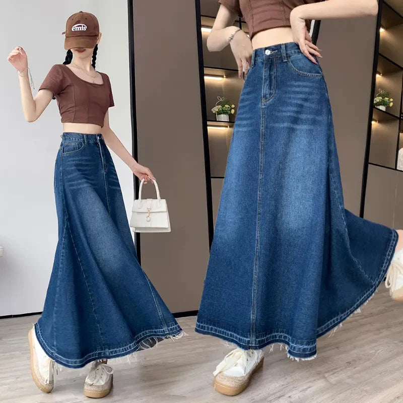 Stilla | Kvindernes Denim Mode Designer 3 6xl Lange Nederdele (plus Størrelse)