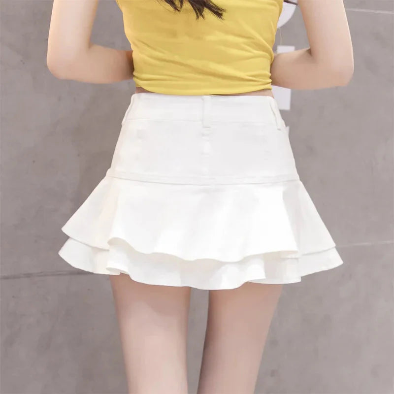 Stilla | Kvinders Denim Mode Designer Ruffled Trim Mini Nederdele (kort)