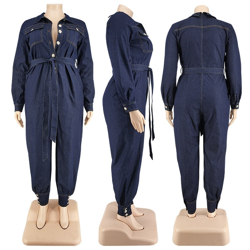 Stilla | Kvinders Denim Jumpsuit 2 5xl Mode Designer Overall Rompers (plus Størrelse)