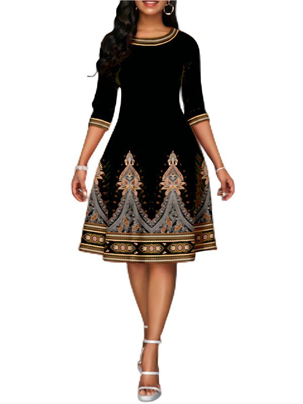 Stilla | Kvinde Skjorter National Style Trykt Høj Talje Mid Sleeve Midi Kjole