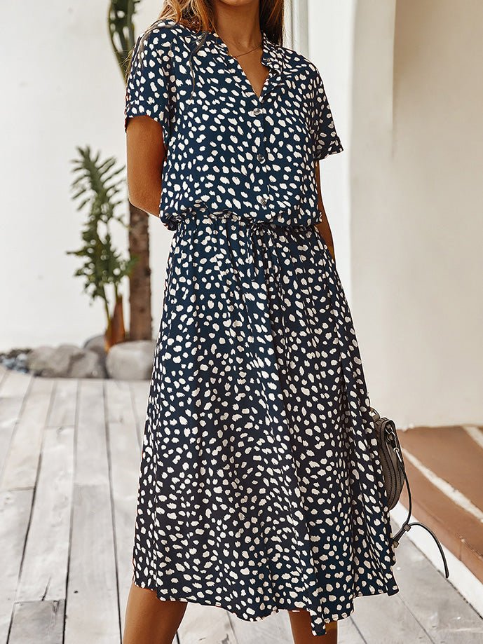 Stilla | Kvinders Kjoler Polka Dot Print Bælte Kort Ærme Kjole