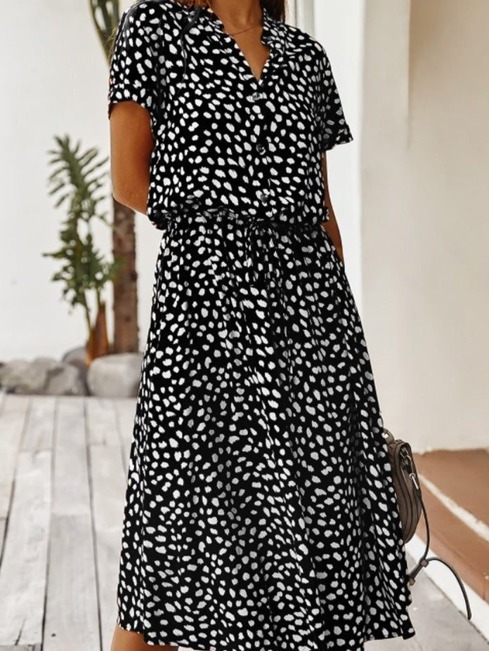 Stilla | Kvinders Kjoler Polka Dot Print Bælte Kort Ærme Kjole