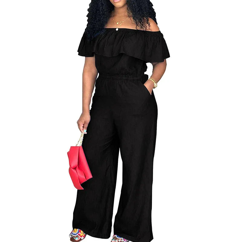 Stilla | Designer 2 5xl Ruffle Off Shoulder Jumpsuits (plus Størrelse)