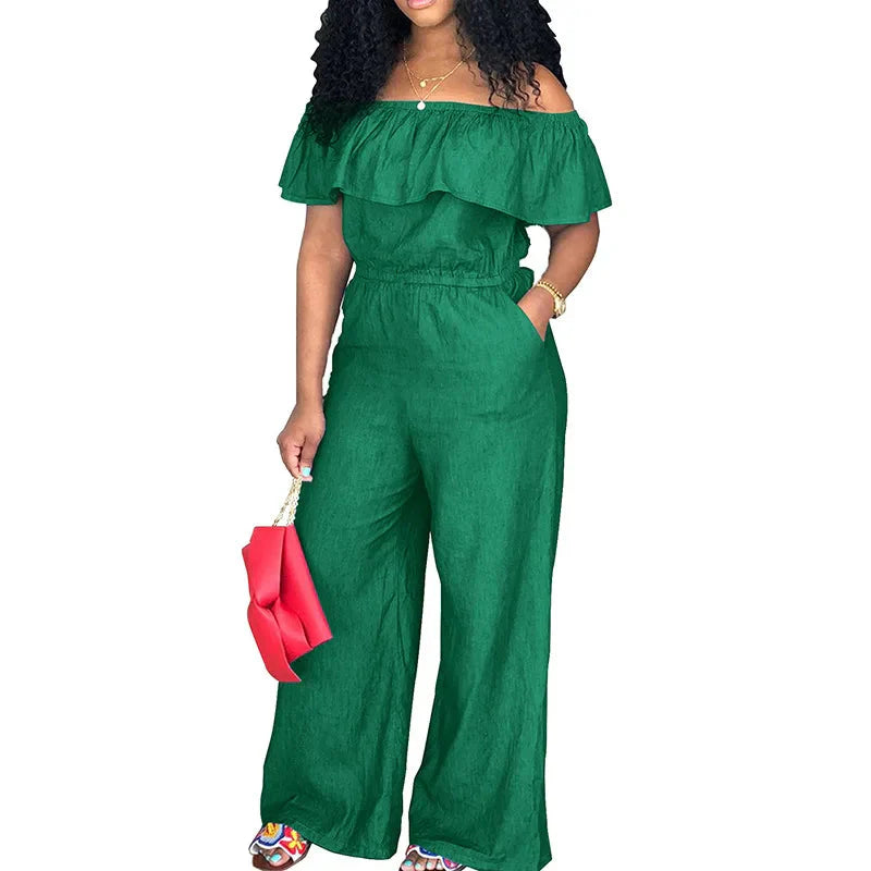 Stilla | Designer 2 5xl Ruffle Off Shoulder Jumpsuits (plus Størrelse)