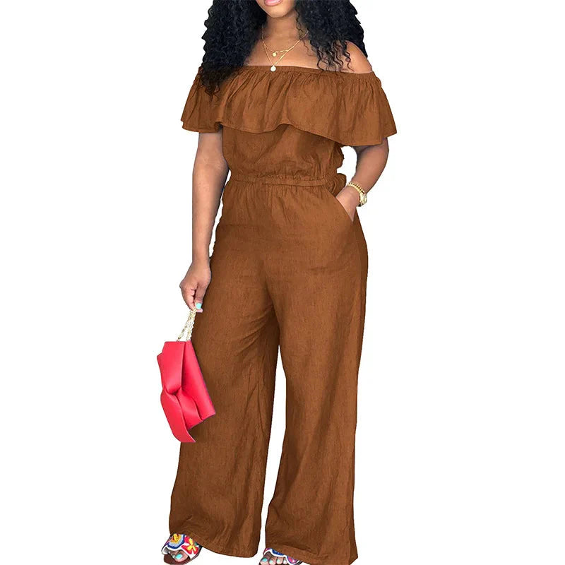 Stilla | Designer 2 5xl Ruffle Off Shoulder Jumpsuits (plus Størrelse)