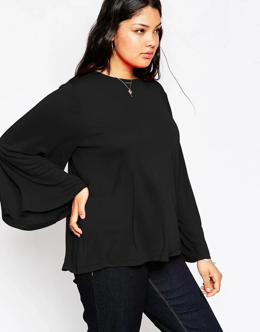 Stilla | Designer 2 8xl Bluse Flare Langærmet Toppe (plus Størrelse)