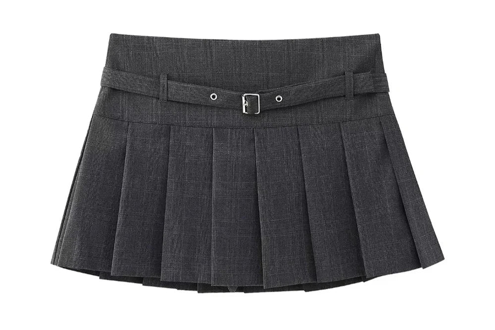 Stilla | Designer Højtaljede Bælte Plisserede Nederdele (korte)