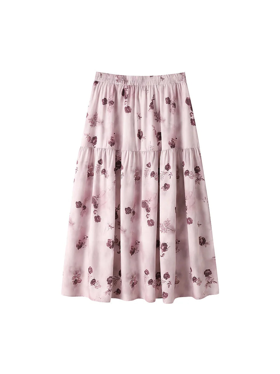 Stilla | Kvindernes Blomstret Chiffon Mode Designer 5 9xl Midi Nederdele (plus Størrelse)