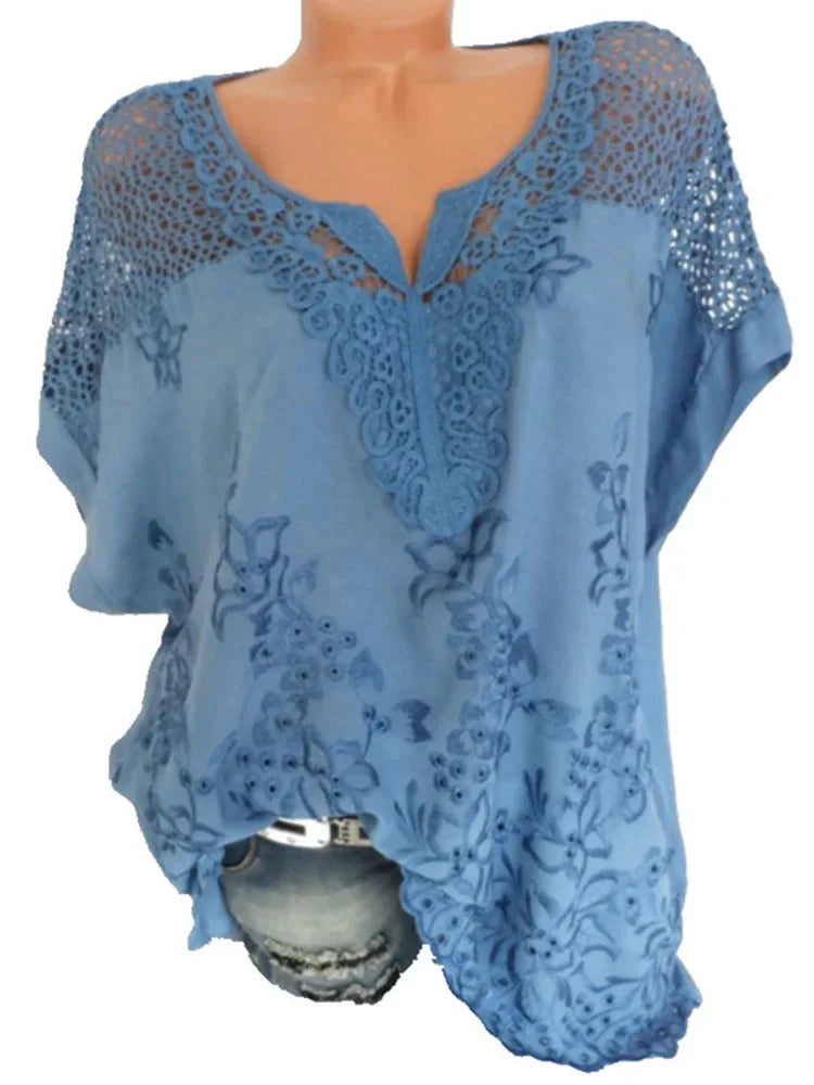 Stilla | Kvindernes Blomster Transparent 6xl Bluse Mode Designer T-Shirts (plus Størrelse)