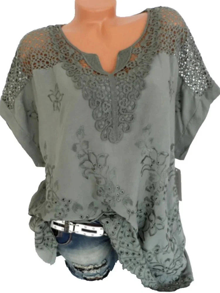 Stilla | Kvindernes Blomster Transparent 6xl Bluse Mode Designer T-Shirts (plus Størrelse)