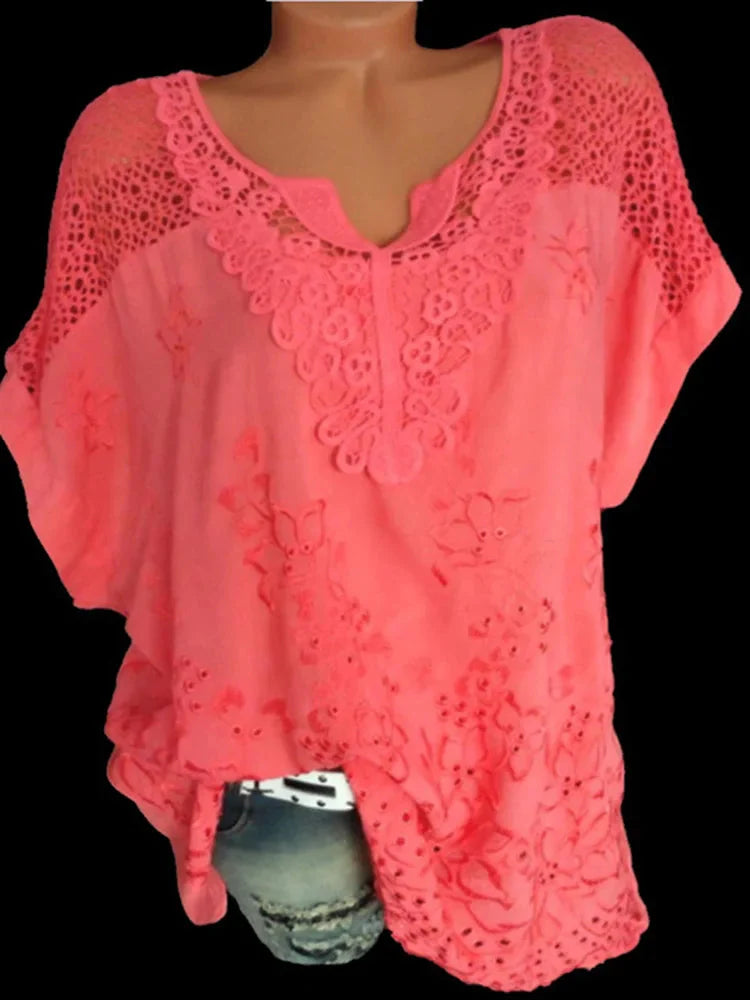 Stilla | Kvindernes Blomster Transparent 6xl Bluse Mode Designer T-Shirts (plus Størrelse)
