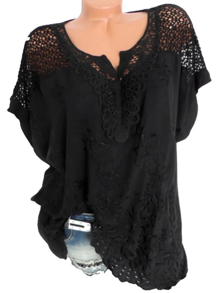 Stilla | Kvindernes Blomster Transparent 6xl Bluse Mode Designer T-Shirts (plus Størrelse)