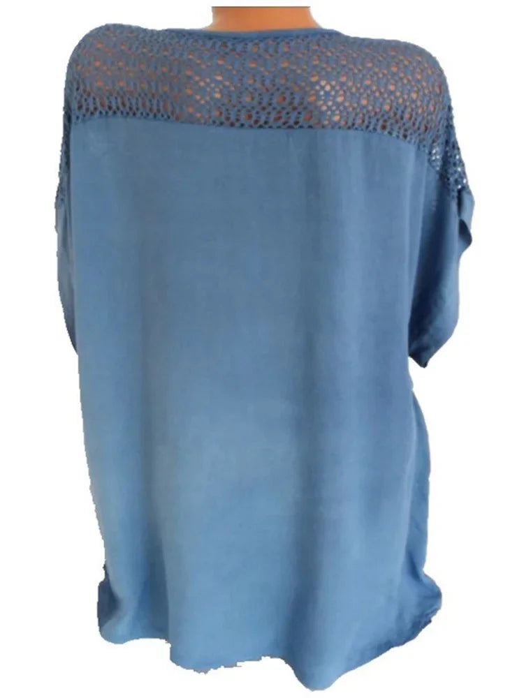 Stilla | Kvindernes Blomster Transparent 6xl Bluse Mode Designer T-Shirts (plus Størrelse)