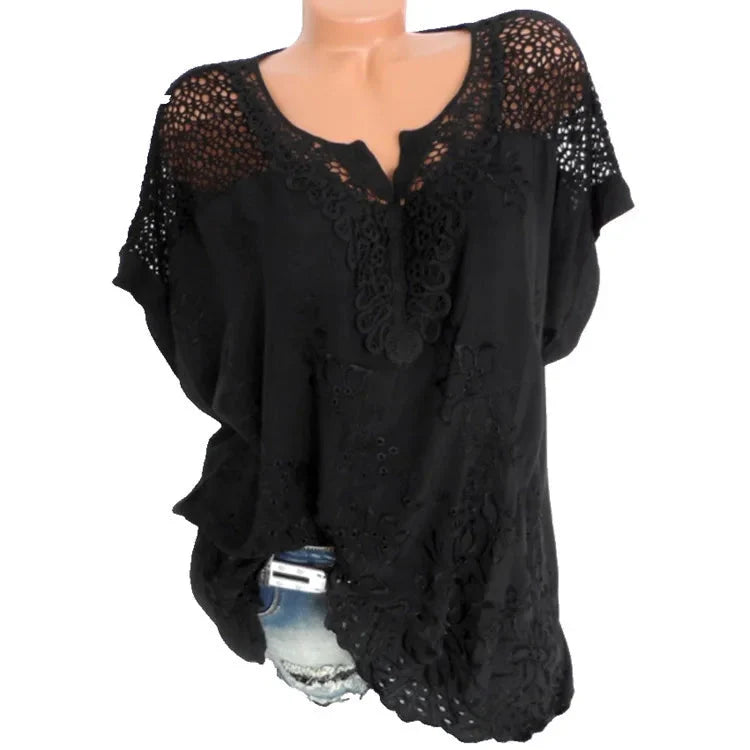 Stilla | Kvindernes Blomster Transparent 6xl Bluse Mode Designer T-Shirts (plus Størrelse)