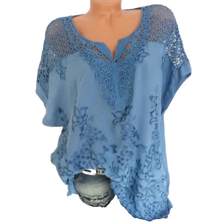Stilla | Kvindernes Blomster Transparent 6xl Bluse Mode Designer T-Shirts (plus Størrelse)