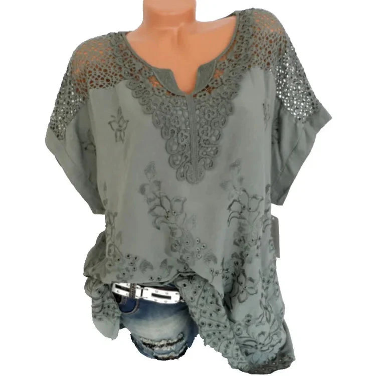 Stilla | Kvindernes Blomster Transparent 6xl Bluse Mode Designer T-Shirts (plus Størrelse)