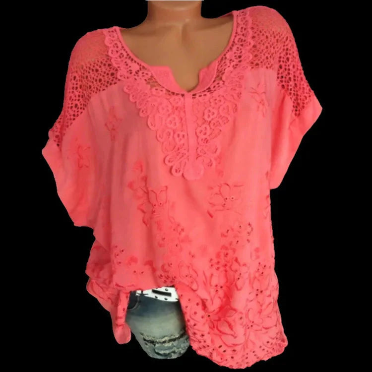Stilla | Kvindernes Blomster Transparent 6xl Bluse Mode Designer T-Shirts (plus Størrelse)