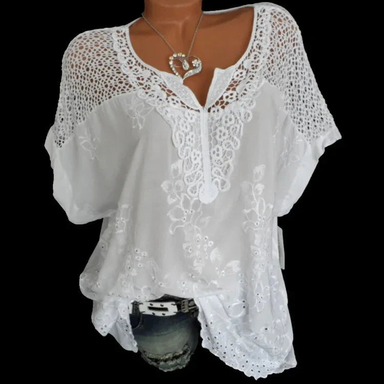 Stilla | Kvindernes Blomster Transparent 6xl Bluse Mode Designer T-Shirts (plus Størrelse)