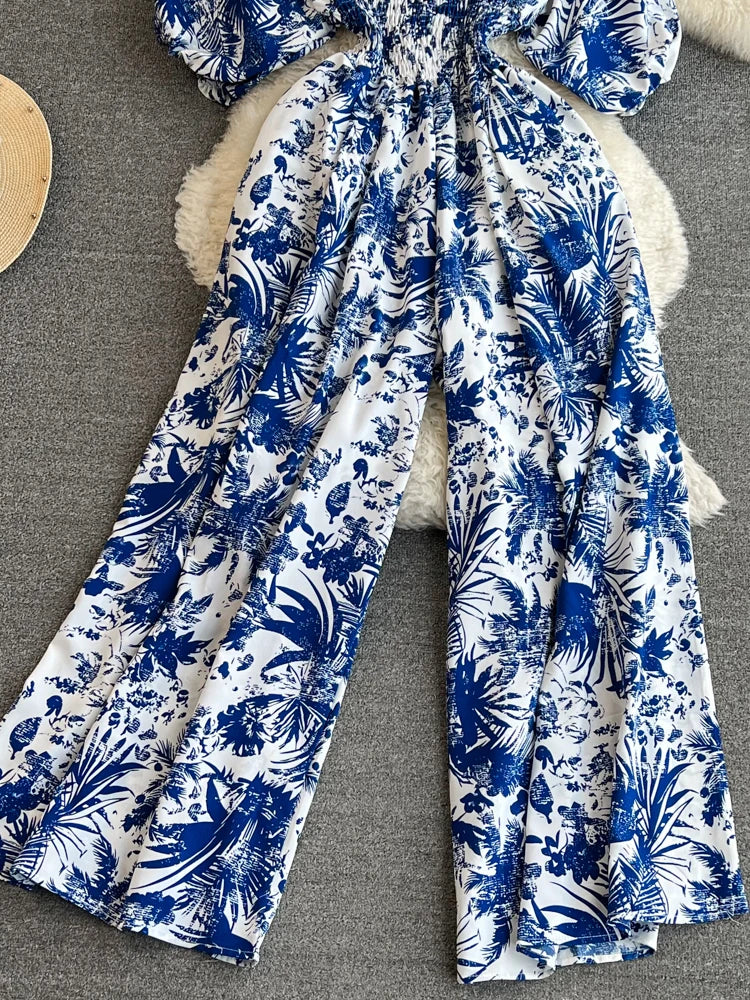 Stilla | Kvinders Blomstret V-Hals Rompers Lange Ærmer Mode Designer Jumpsuits