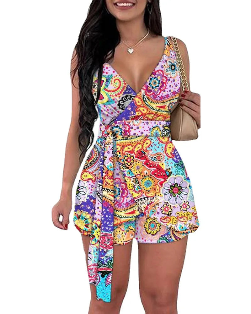 Stilla | Kvinders Geometriske Mode Designer Bælte Jumpsuit Romper