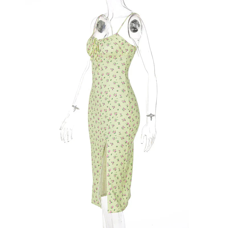 Stilla | Kvinders Høj Split Blomstertrykte Mode Designer Kjoler (midi)